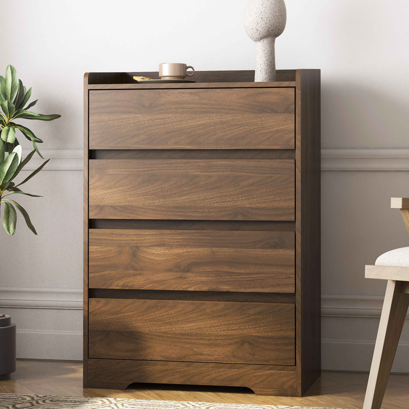 Commode 4 tiroirs, commode sans poignée, commode pour chambre à coucher 100% imperméable, armoire en bois moderne avec cadre robuste pour le salon, l'entrée, la chambre à coucher, le couloir, le bureau