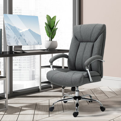 Chaise de bureau Akalpreet en lin gris avec accoudoirs