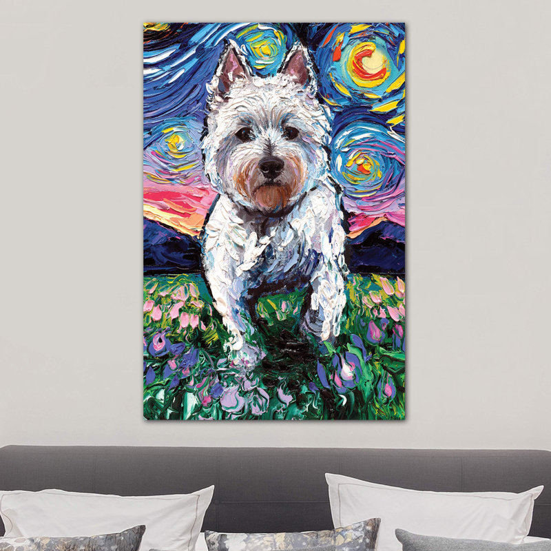 Westie Night II by Aja Trier - Wrapped Canvas Painting, 101.6 cm H x 66.04 cm W x 1.91 cm D