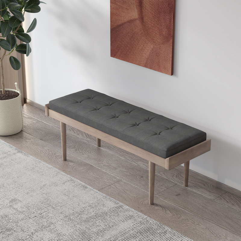 Cotton Upholstered Bench, Natural/Gray