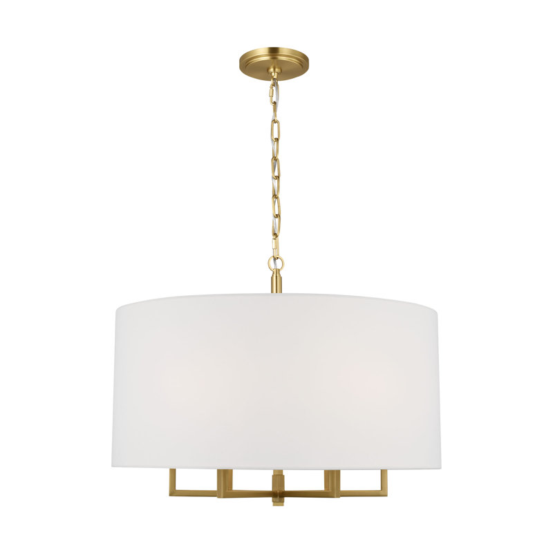 Thomas O'Brien Coughlin 6 Light Dining Room Chandelier With White Linen Shade, Burnished Brass