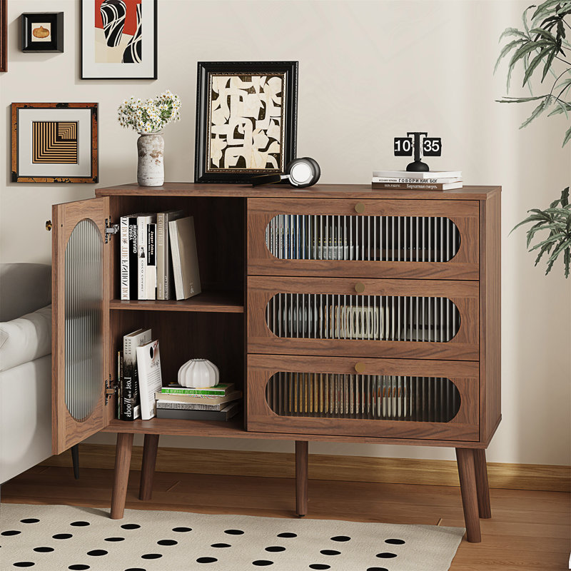 Armoire décorative avec 3 tiroirs et porte, armoire de rangement en bois avec tablettes, buffet