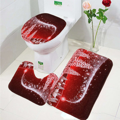 Ensemble 3 pièces de tapis de salle de bain de Noël avec envers antidérapant, tapis de bain en forme de U et couvercle de couvercle de toilette