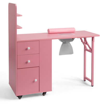 Foldable Manicure Table For Nail Tech With 2 Open Shelves, Electric Dust Collector 