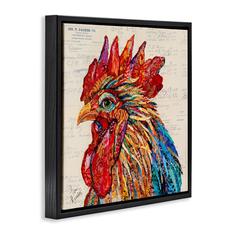 Cadre flottant à motif de coq audacieux, design par Lisa Morales, Cadre flottant noir de jais, H 18 po x l 18 po