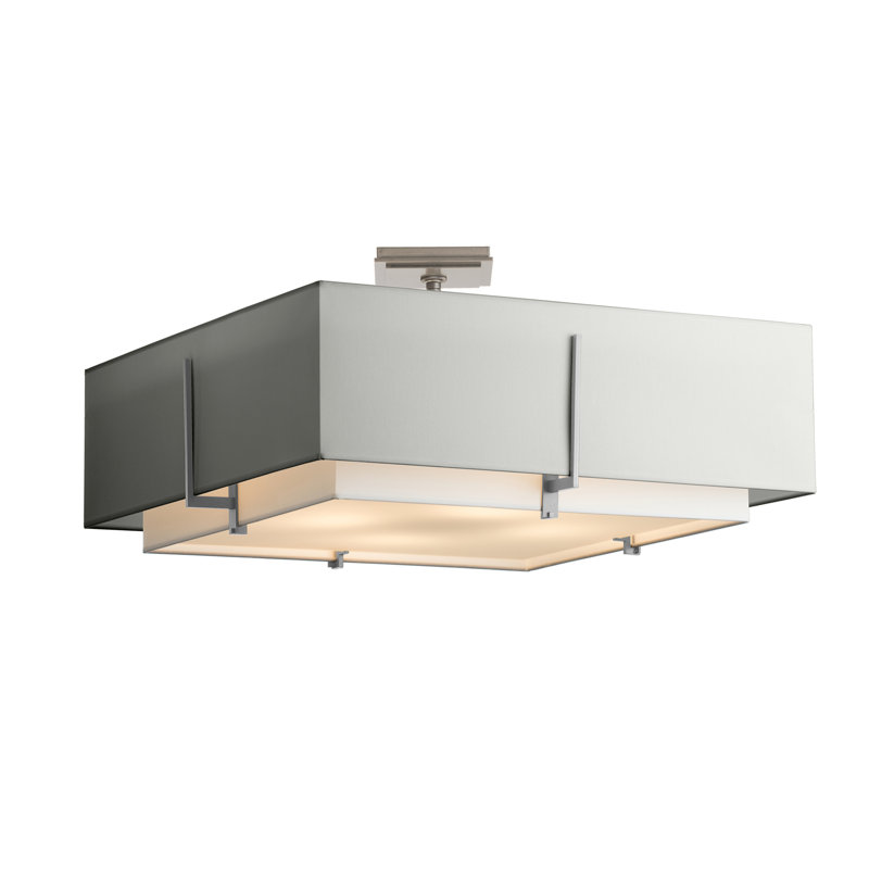 Exos Square Large Double Shade Semi Flush Mount, Vintage Platinum, Flax
