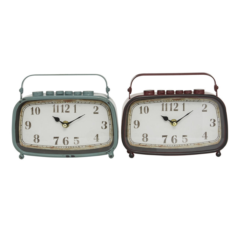 Horloge de table analogique en métal mécanique, Vert/rouge