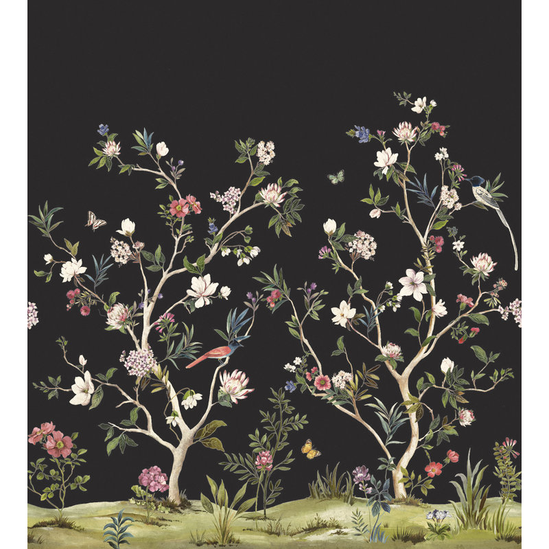 Trinesha Floral Wallpaper, Matte Black