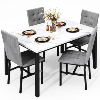 Modern Faux Marble Dining Table Set for 4