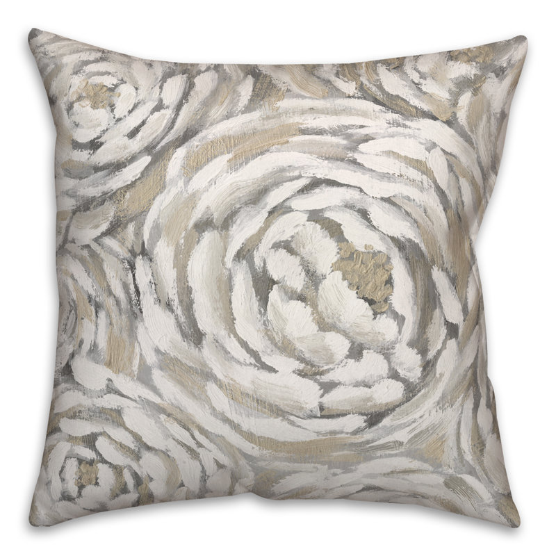 Coussin extérieur crème et gris à motif floral