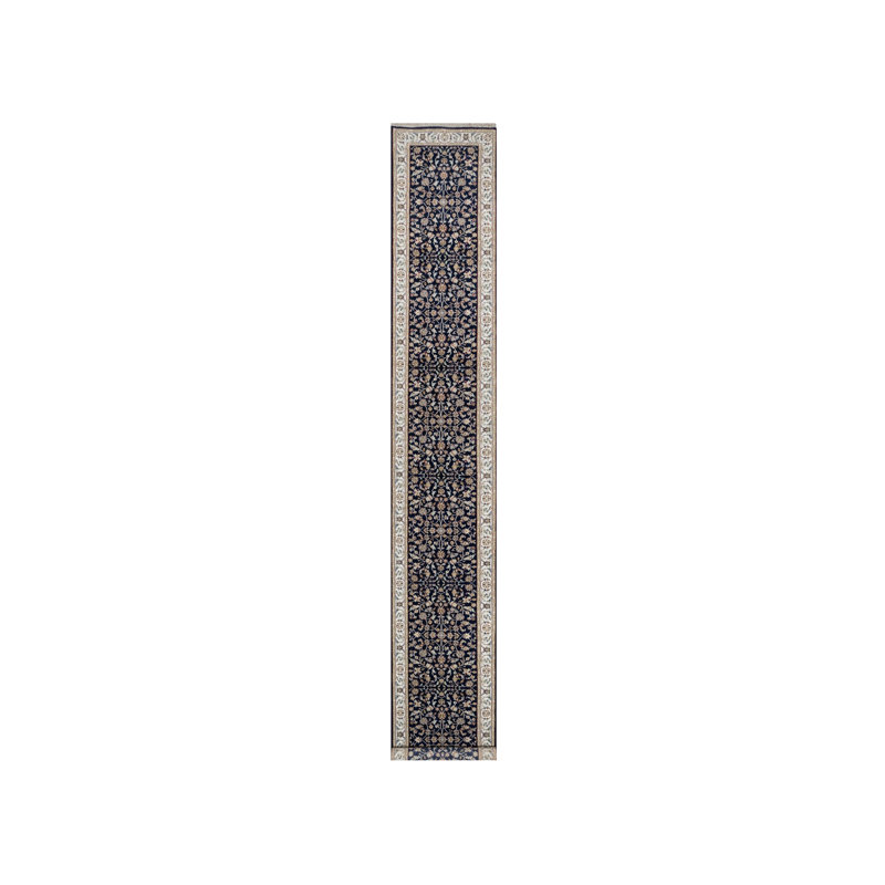 2'8"x18' Midnight Blue Nain Wool & Silk 250 KPSI Hand Knotted Runner Rug 4BCFA6923D5946FA82A7F609DF71CD93