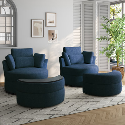 Upholstered Swivel Lounge Armchair With Storage Ottoman(Set of 2)