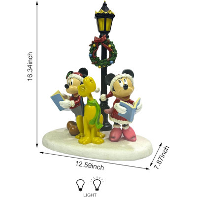 16.3"H Disney Carolers Statue - LED Lights, Battery - Hand-Painted Resin