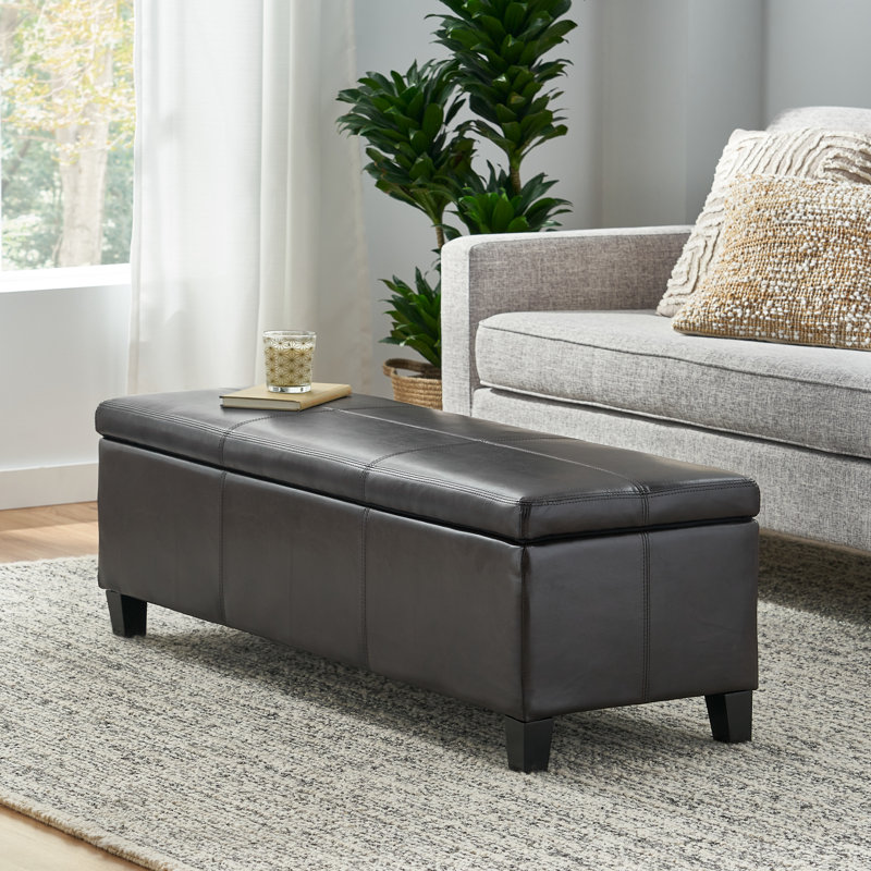 Brown PU Leather Storage Ottoman Bench - Multi-Functional Seating and Hidden Storage Solution