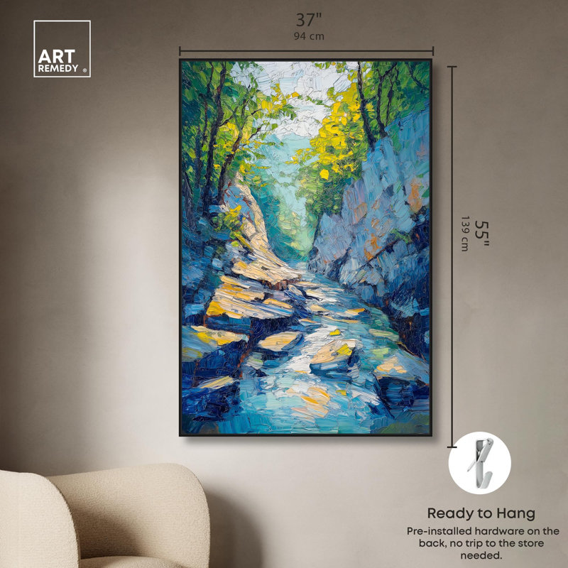 «Run Wild Gorge Canvas Monet Coastal» par Art Remedy, H 55 po x l 37 po, Cadre flottant noir