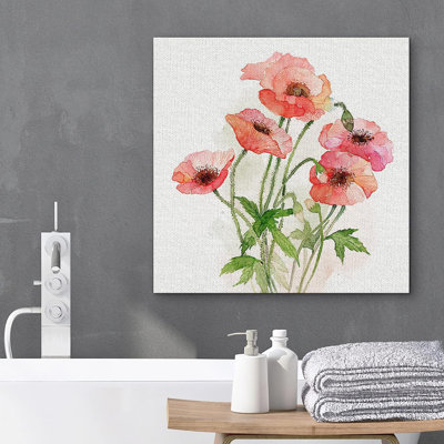 «Flower Blossom Pastel Watercolor Red Poppy Flower Bouquet» sur impression sur toile