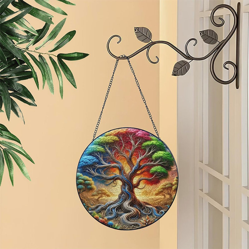 Arbre de vie vibrant avec vitrail Mandala, 11,8 x 11,8 po (30 x 30 cm)