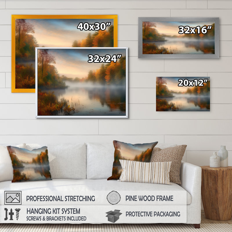 «Misty Lake III», reproduction d'art sur toile, H 12 po x l 20 po x P 1 po, Cadre photo noir