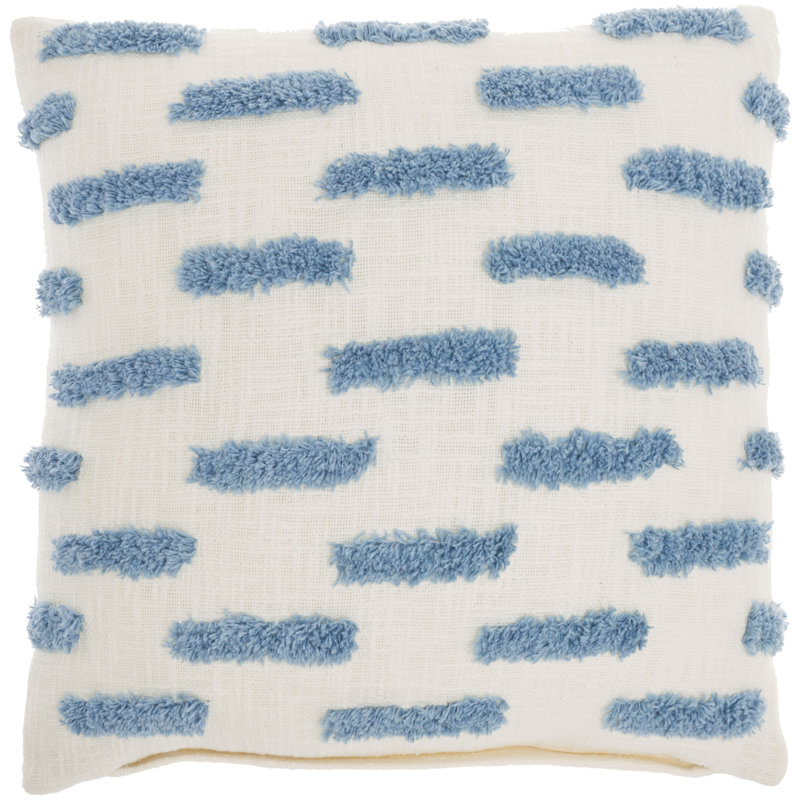 Ocean Blue Cotton Tufted Geometric 18" Throw Pillow