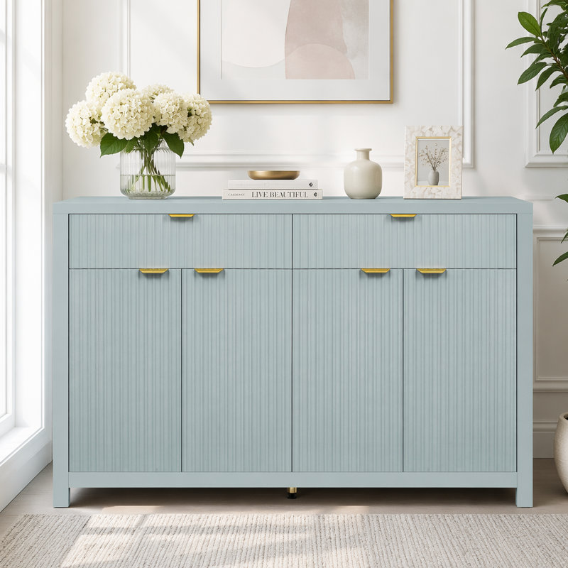 Buffet 55,1 "avec 2 tiroirs et 4 portes, tablettes réglables, Cyan