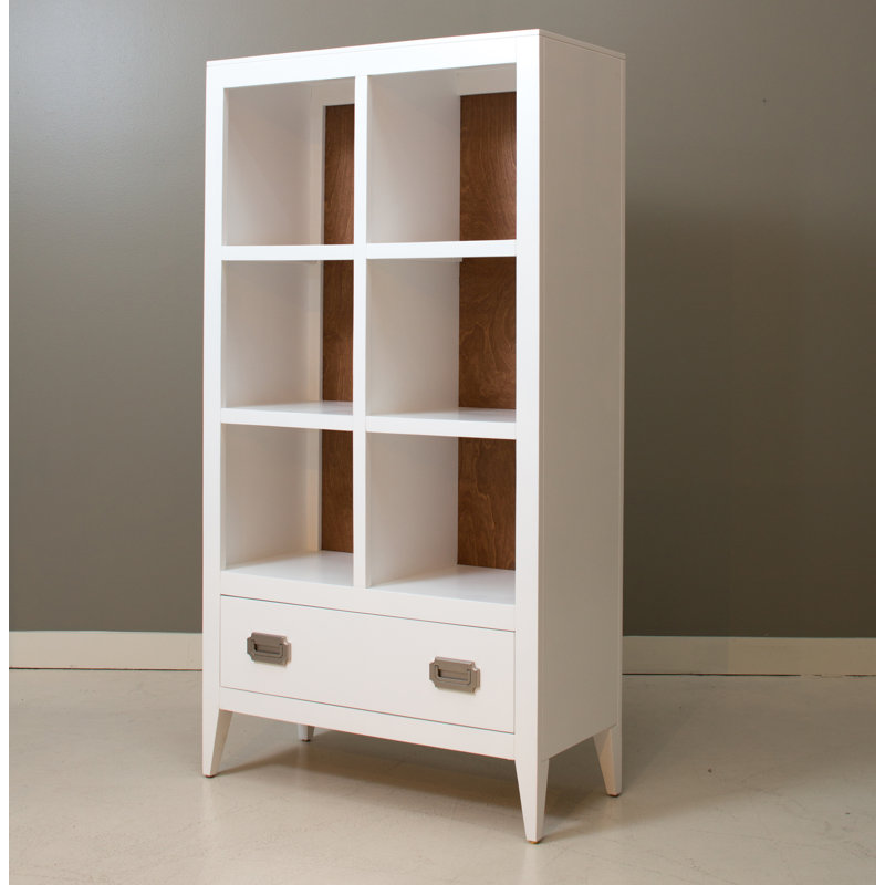 Devon Solid Wood Bookcase, White/Cognac