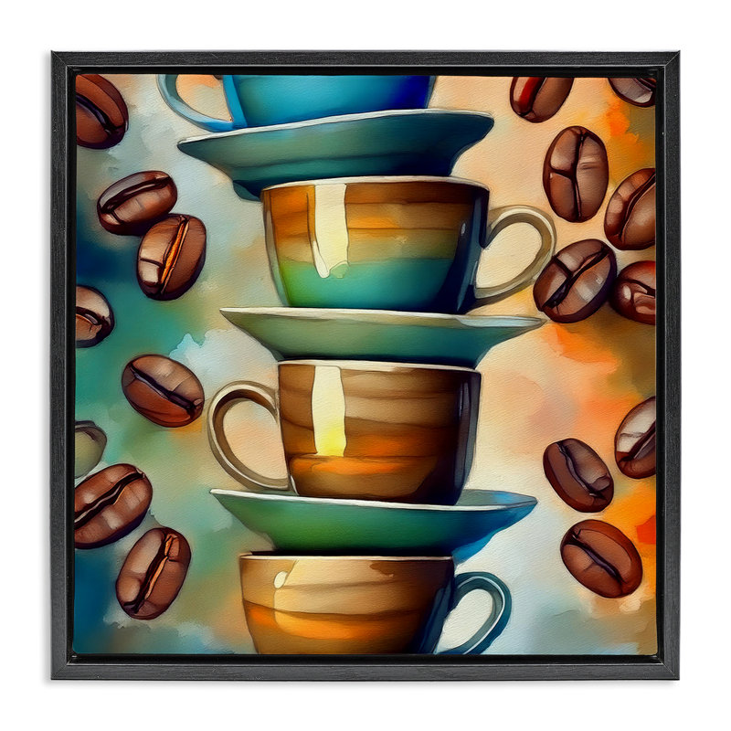 Art mural sur toile flottante en céramique avec tasses à thé et café par Alina Georgescu, H 18 po x l 18 po