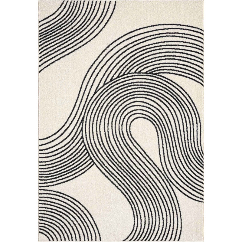 Tapis moderne crème à tourbillons noir Abani Rugs Knaresborough NUE190B, Rectangle 8 pi 11 po x 12 pi
