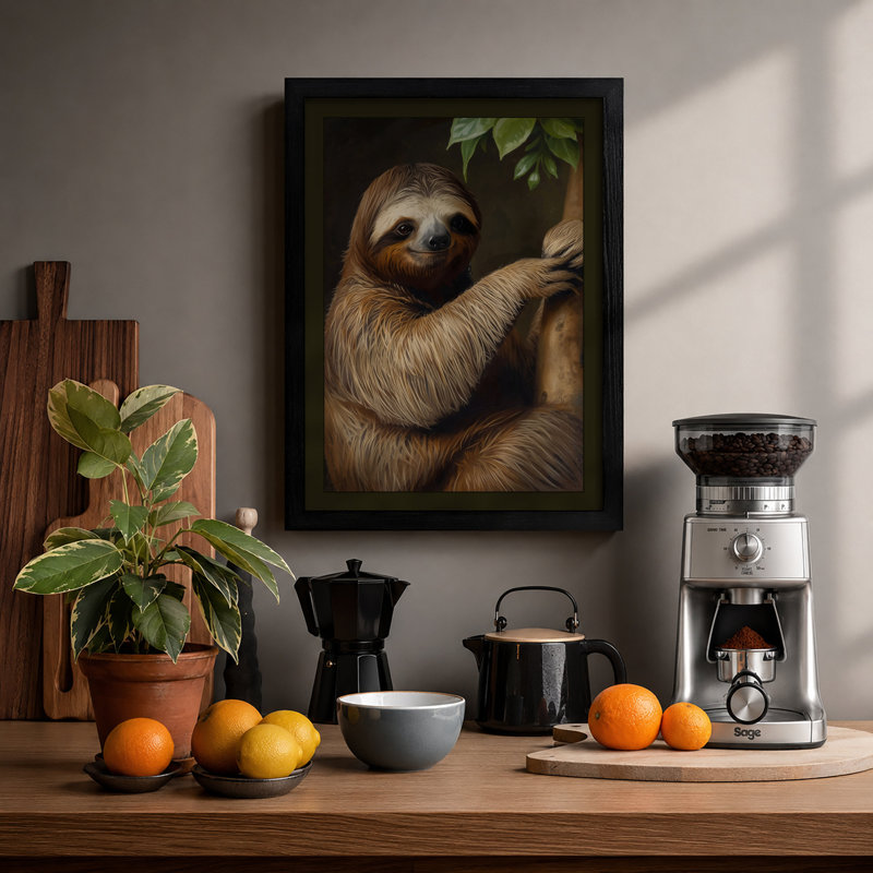 Sloth in Repose Boho - Framed Print, A1 - 84.1 x 59.4 cm, Black