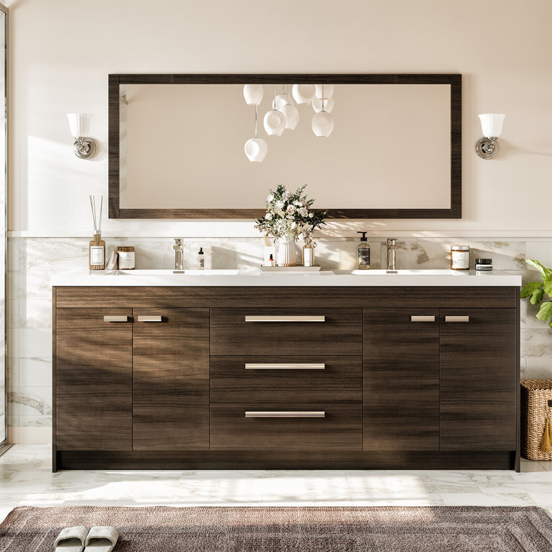Ensemble de meuble-lavabo double Wauconda, 84", Gris