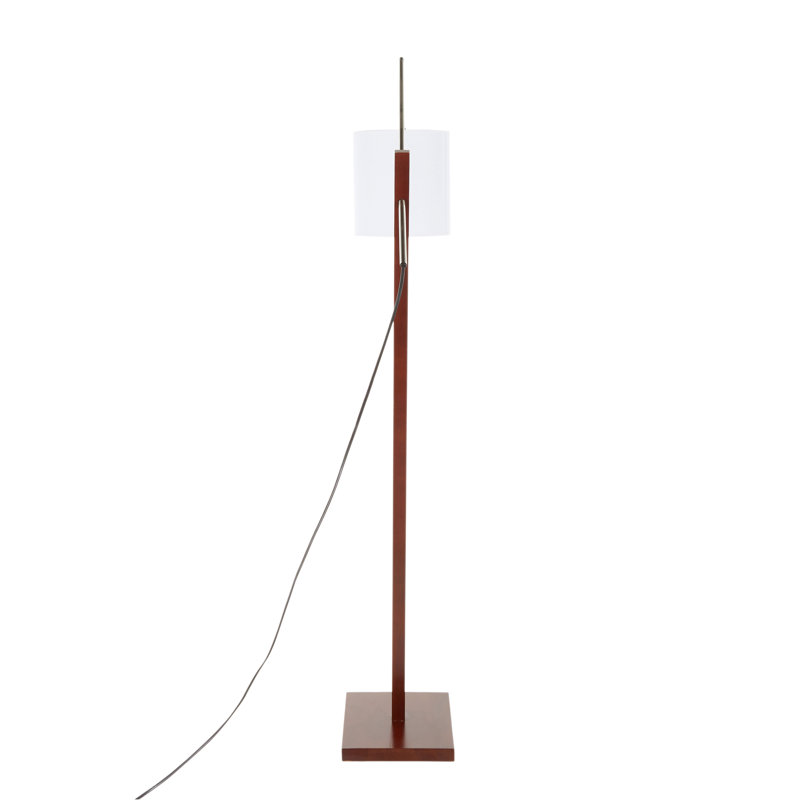 Arturo Contemporary Floor Lamp In Black Wood And Black Steel With Fabric Shade, Brown, White