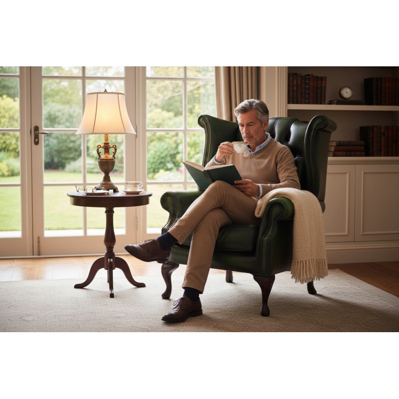 High Back Chesterfield Upholstered Wingback Chair, Antique Green