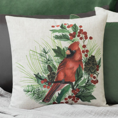 Red Cardinal Bird Throw Pillow Cover 18 x 18 inches