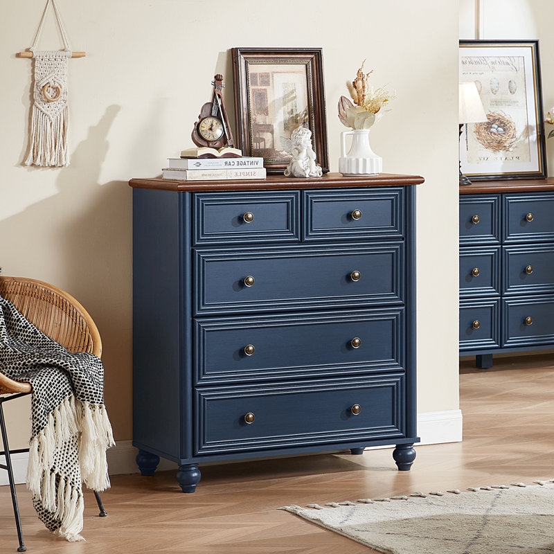 Farmhouse 5 Drawer Dresser For Bedroom, 35.5" Tall Small Dressers & Chest Of Drawers, Rustic Wood Dresser With Roman Column, Storage Organizer For Living Room, Hallway, Closet