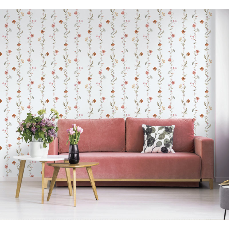 Spring Blossom Vertical Floral Garden 33' L x 21" W Wallpaper Roll, Blue/Green/White