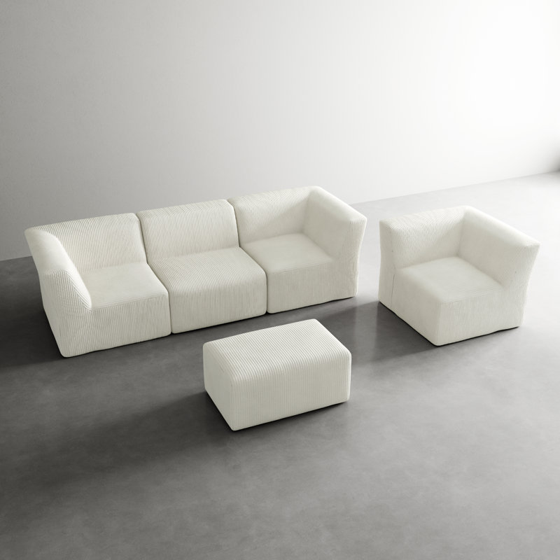 5 Seater Corduroy Seating Component, Beige Corduroy