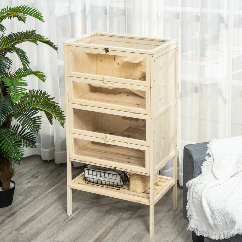 Cage en bois pour 5 hamster avec vue dégagée et tablette de rangement