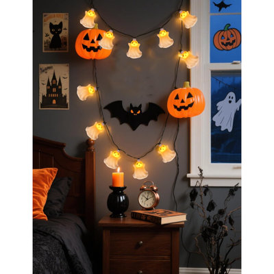 Guirlande lumineuse fantôme d'Halloween de 2,6 m, 10 DEL blanches, étanche, certifiée UL, pour chambre, patio, jardin, camping, bureau, décoration de fête.