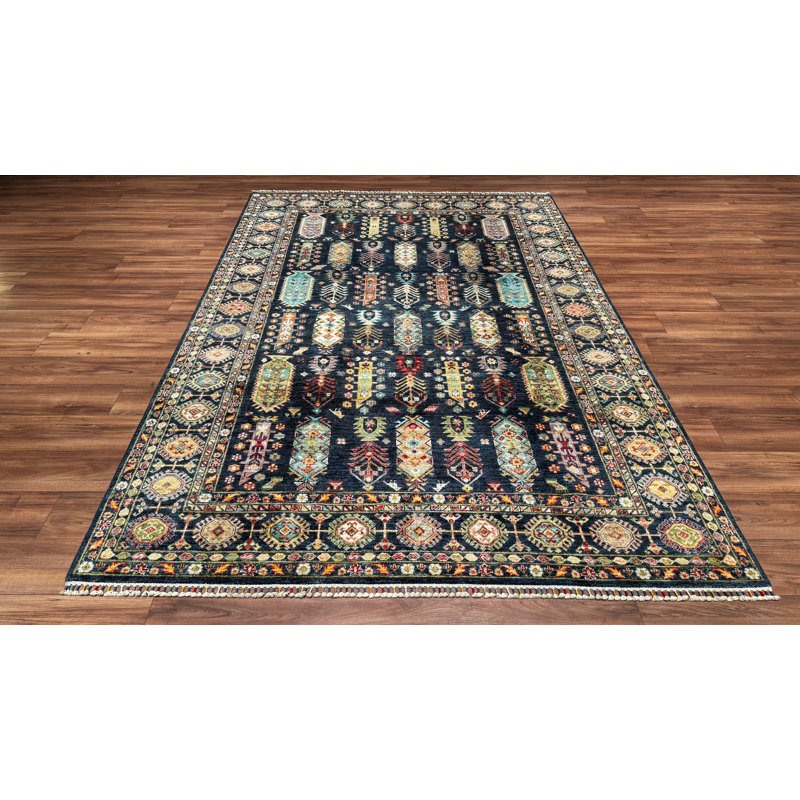 Tapis en laine et coton bleu marine noué à la main Original