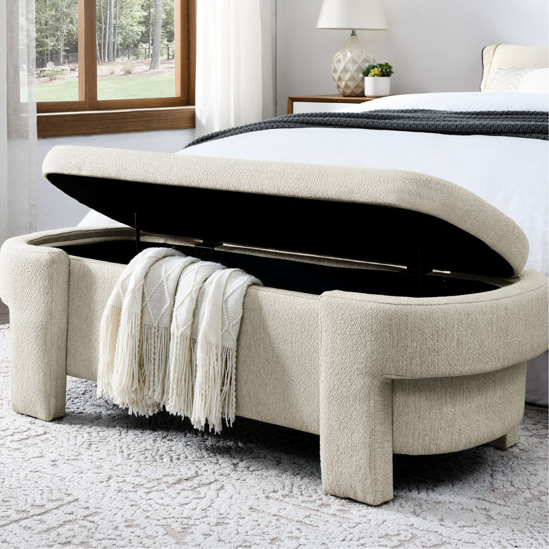 Beige Linen Upholstered Bench With Versatile Storage Options - Living Room Comfortable Abundant, Beige