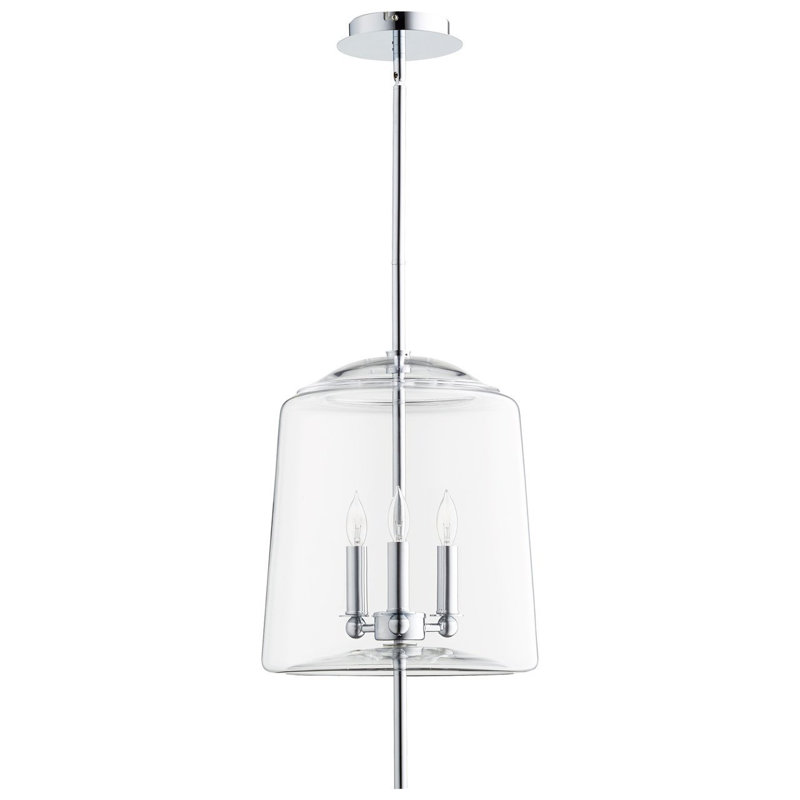 Luminaire suspendu simple 3 lumières scolaire Lusterous, Chrome / verre transparent