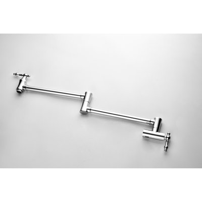 Brass Wall Mounted Pot Filler Faucet - Arm For Easy Reach, Double Handles Accurate Water Flow Adjustment, Coating Quick And Filling, Precise Regulation, Corrosion Treatment