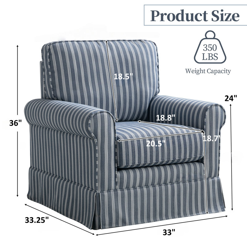 33"W Modern Linen Striped Swivel Upholstered Arm Accent Chair (Set of 5), Blue Fabric