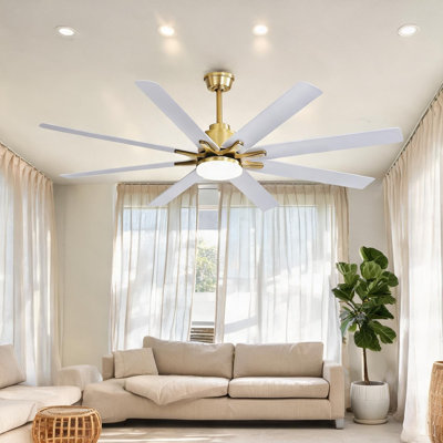 Ventilateur de plafond à télécommande en or, 66 po, avec flux d'air saisonnier, moteur à courant continu, éclairage DEL