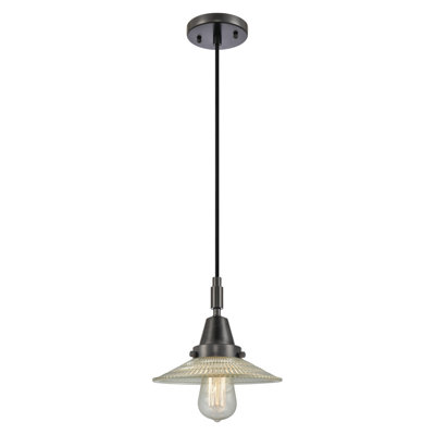 Downtown Urban - Halophane Caden - 1 mini-luminaire suspendu à cordon de 9 po - Finition chrome poli - Abat-jour halophane Caden blanc mat