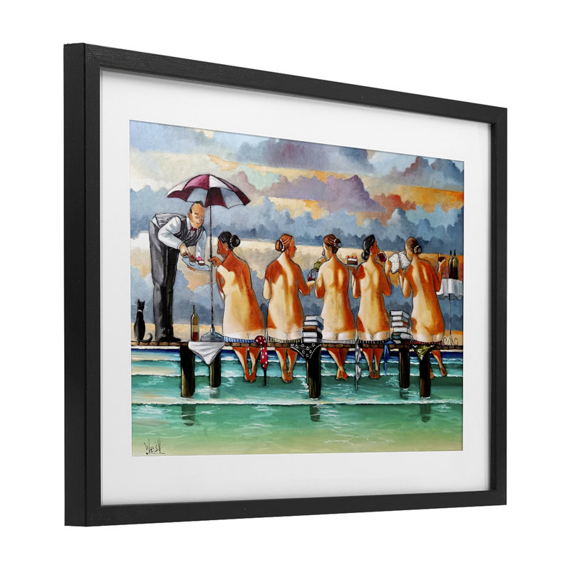 «The Book Club Beachgoers», reproduction encadrée sous verre, design par Ronald West, H 14 po x l 20 po, Cadre noir minuit