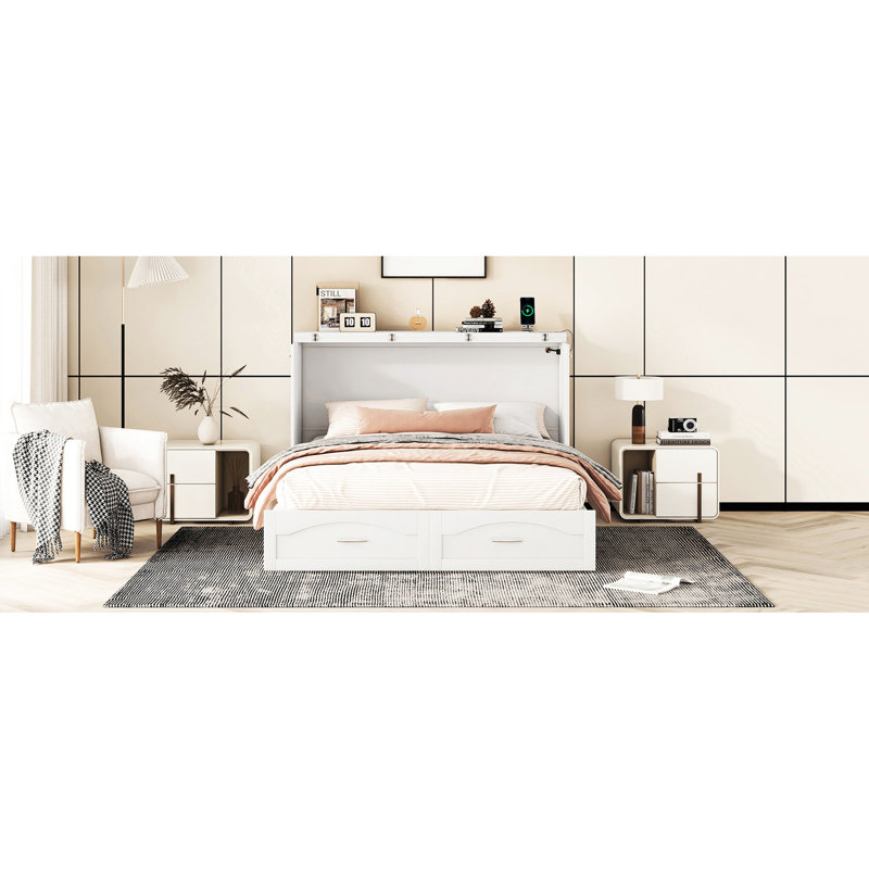 Lit Space, blanc, avec poulie et tiroir pratique, port blanc, tiroir, pour un confort maximal
