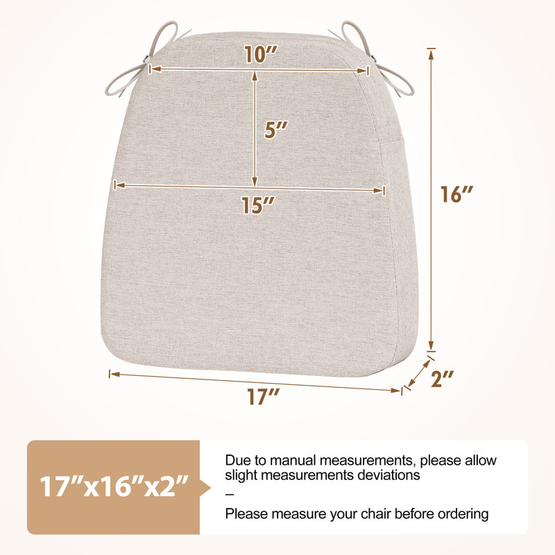17" x 16" x 2" Indoor D-shaped Kitchen Dining Chair Seat Cushion, Ivory, 4