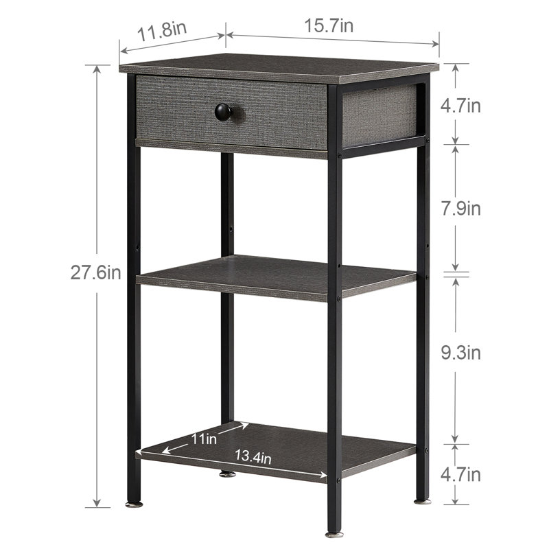 15.7'' W Metal Nightstand, Hemp Gray, Set of 2