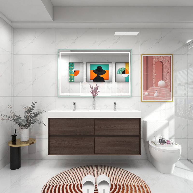 59'' Double Bathroom Vanity with Top, Red Oak