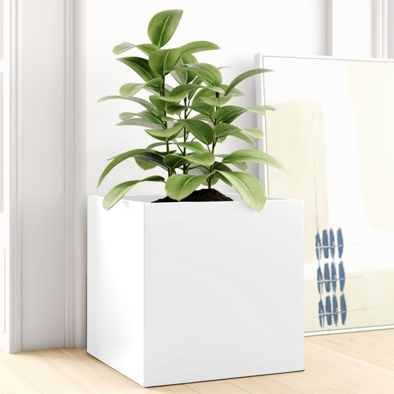 Boîte à fleurs en plastique renforcé de fibre de verre, H 16 po x l 16 po x P 16 po, Blanc